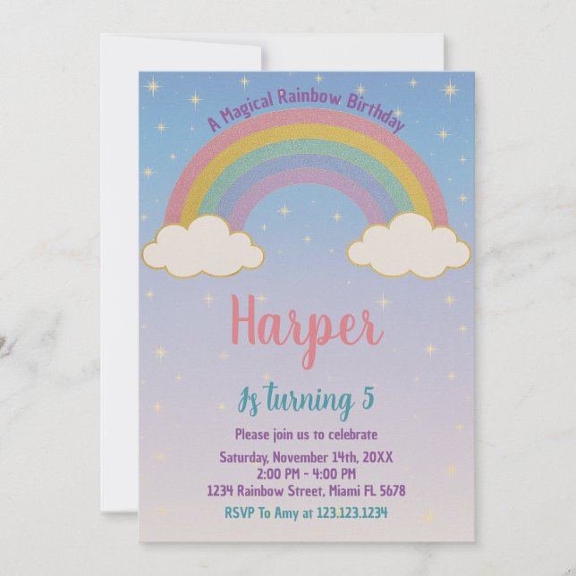Boho Pastel Rainbow Birthday Invitation (Front)