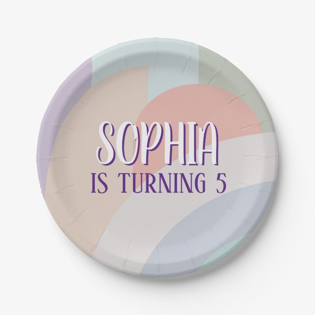 Boho Pastel Rainbow Birthday Paper Plate (Front)
