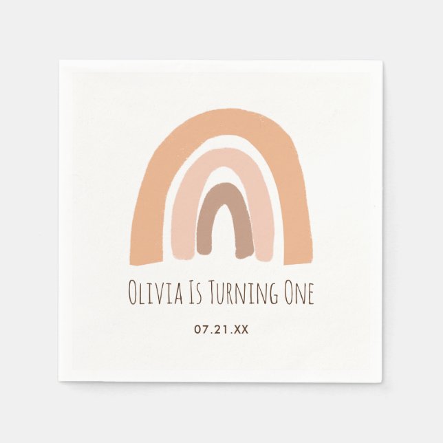 Boho Pastel Rainbow First Birthday Napkins (Front)