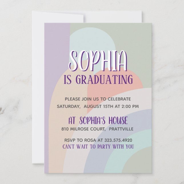 Boho Pastel Rainbow Graduation Invitation (Front)