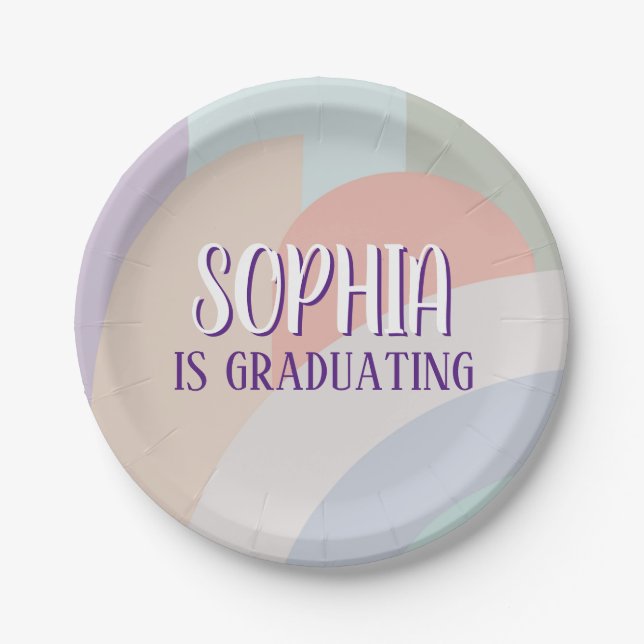 Boho Pastel Rainbow Graduation Paper Plate (Front)