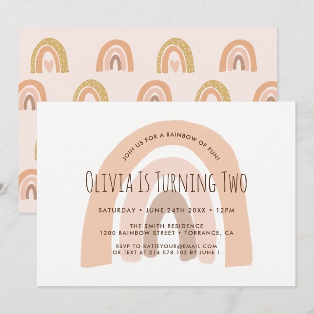 Boho Pastel Rainbow Second Birthday Invitation (Front/Back)