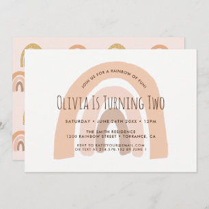 Boho Pastel Rainbow Second Birthday Invitation