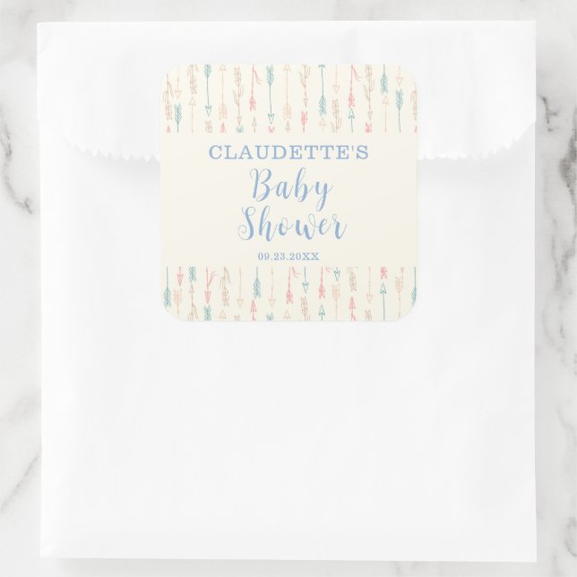 Boho Pastel Tribal Arrow Baby Shower Square Sticker (Bag)