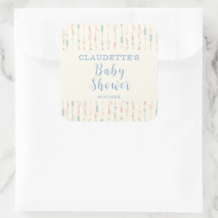 Boho Pastel Tribal Arrow Baby Shower Square Sticker