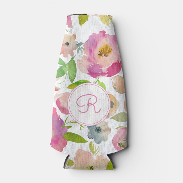 Boho Pastel Watercolor Bottle Cooler (Front)