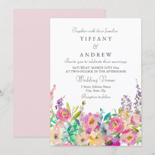 Boho Pastel Watercolor Floral Wedding Invitation