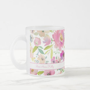 Boho Pastel Watercolor Frosted Glass Coffee Mug