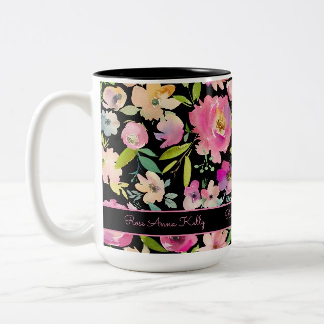 Boho Pastel Watercolor Two-Tone Coffee Mug (Left)