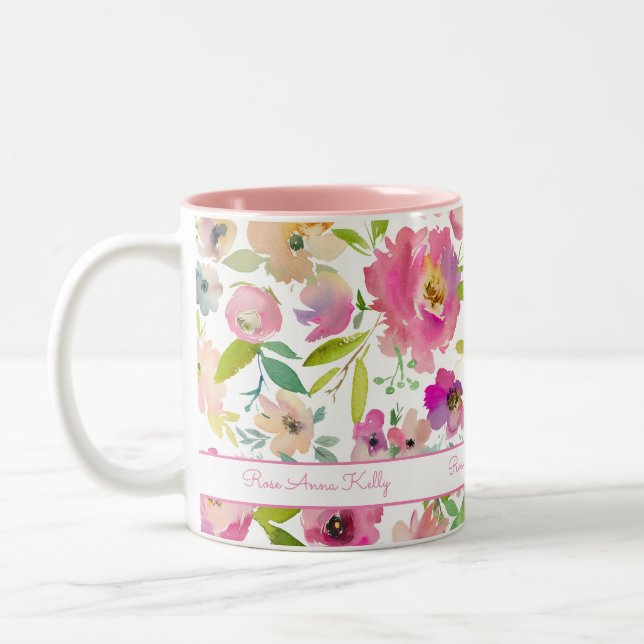 Boho Pastel Watercolor Two-Tone Coffee Mug (Left)