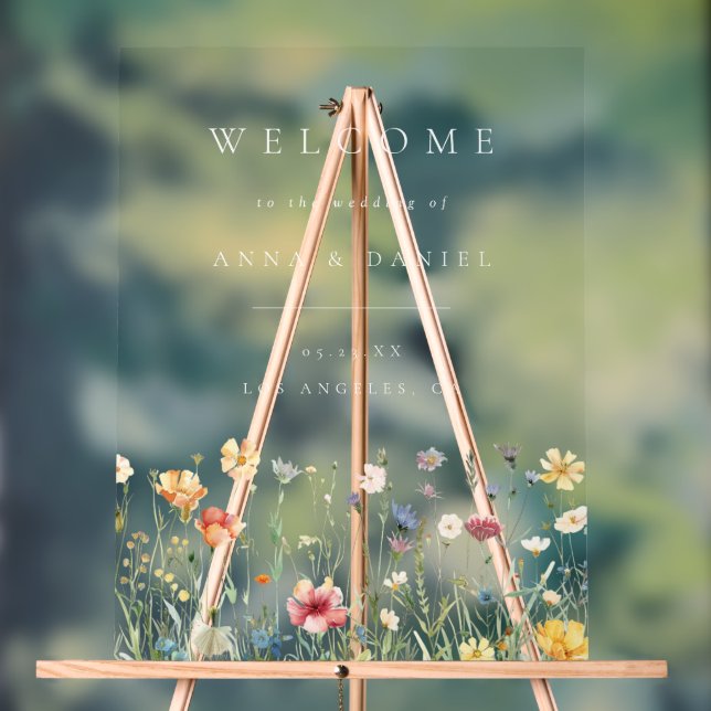Boho Pastel Wildflower Wedding Welcome Acrylic Sign (Neutral)