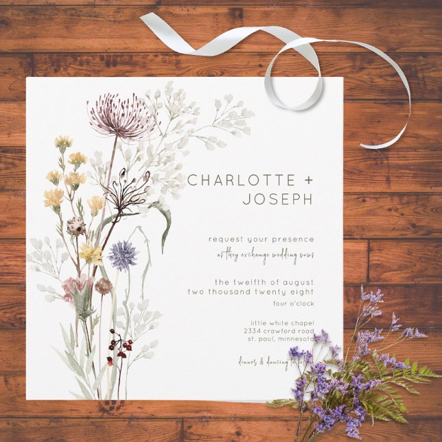 Boho Pastel Wildflowers Modern Floral Invitation (Creator Uploaded)