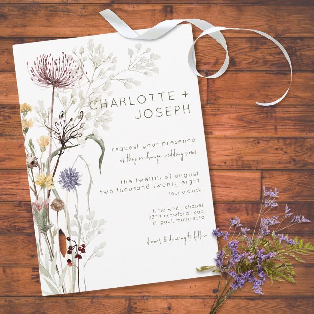 Boho Pastel Wildflowers Modern Floral Wedding Invitation (Creator Uploaded)