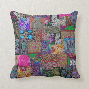 Boho Patchwork, antique sari swatches Cushion