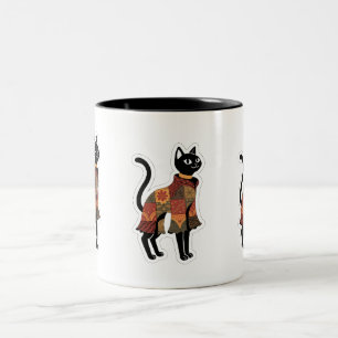 Boho Patchwork Black Cat Coffee Mug