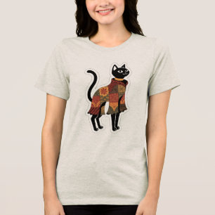 Boho Patchwork Black Cat Graphic Tee