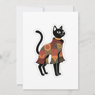 Boho Patchwork Black Cat Greeting Card