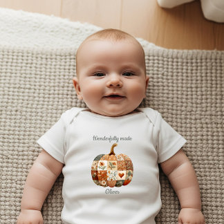Boho Patchwork Pumpkin Christian Newborn Baby Bodysuit