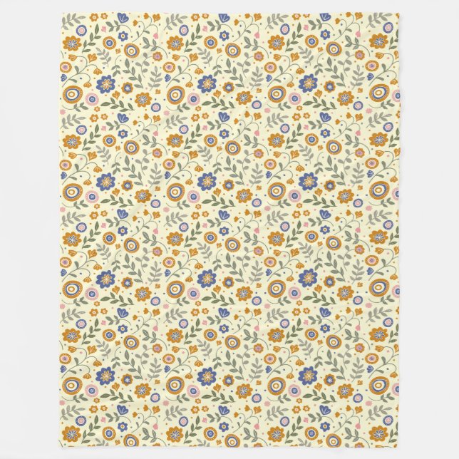Boho pattern 01.w Lyellow BG Fleece Blanket (Front)
