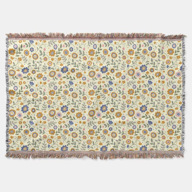 Boho pattern 01.w Lyellow BG Throw Blanket (Front)