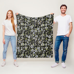 Boho pattern 02.w Floral on Black BG Fleece Blanket