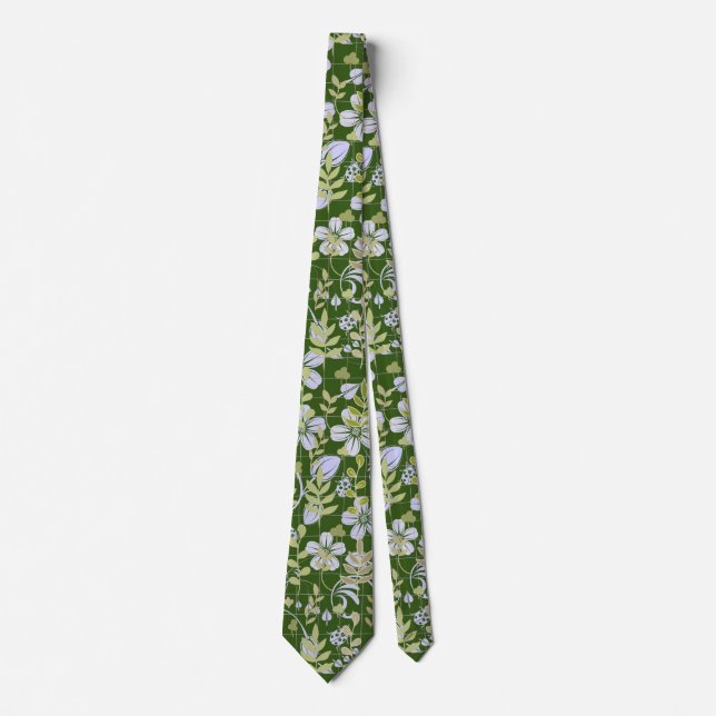 Boho pattern 02.w Floral on D Green BG Tie (Front)