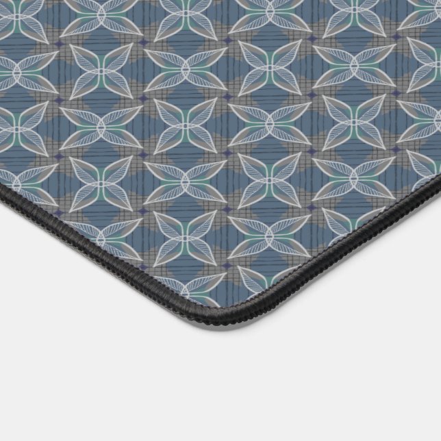   Boho Pattern Elegant & Neutral Floral Dusty Blue Desk Mat (Corner)