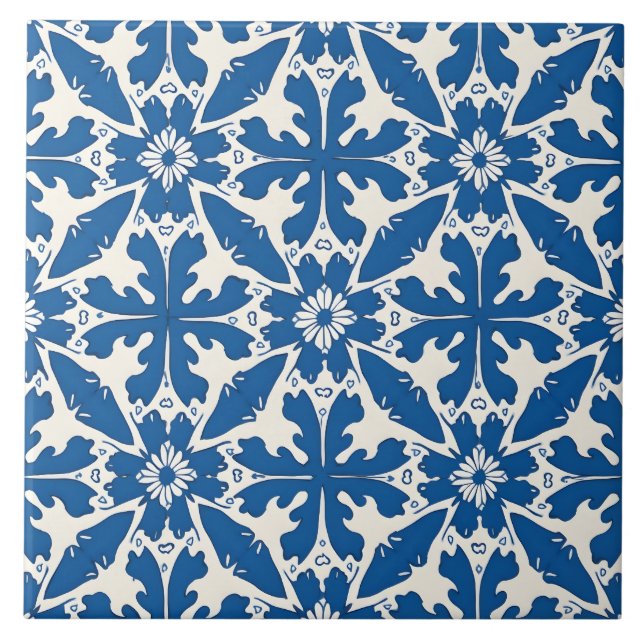 Boho Pattern in Blue – Elegant & Bold Tile (Front)