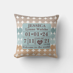 Boho Pattern Personalised Birth Stats Cushion