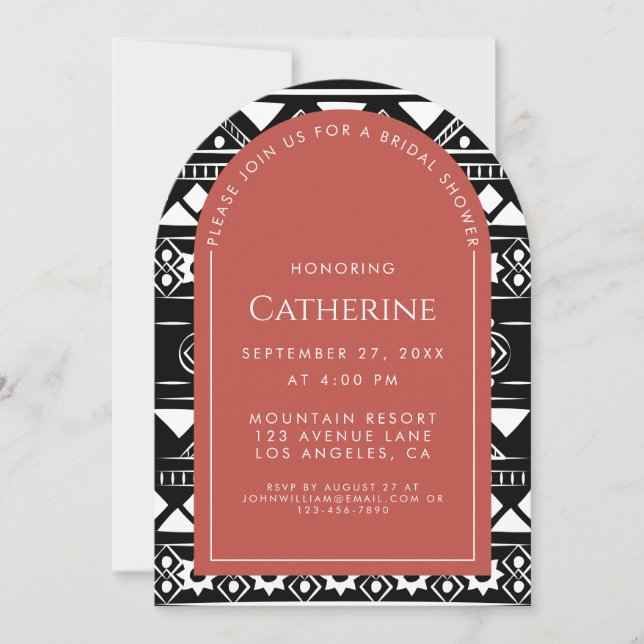 Boho Pattern Wedding Arch Coral Bridal Shower Invitation (Front)