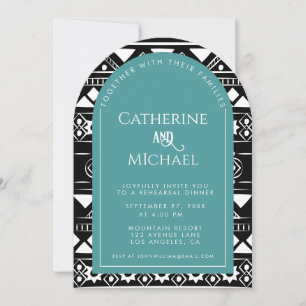 Boho Pattern Wedding Arch Green Rehearsal Dinner Invitation
