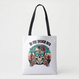Boho Peace Era Skull – Retro Desert Floral Design" Tote Bag