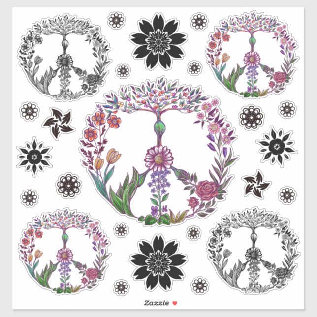 Boho Peace Sign Elegant Girly Cute Pretty Floral (Sheet)