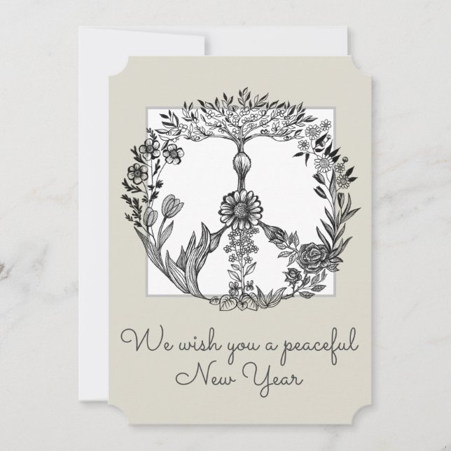 Boho Peace Sign Elegant Girly Cute Pretty Floral Holiday Card (Front)