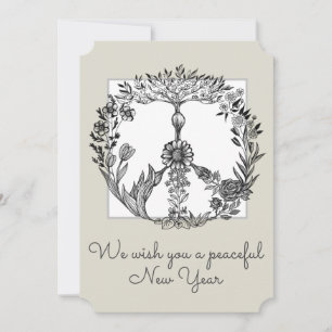 Boho Peace Sign Elegant Girly Cute Pretty Floral Holiday Card