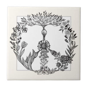 Boho Peace Sign Elegant Girly Cute Pretty Floral Tile