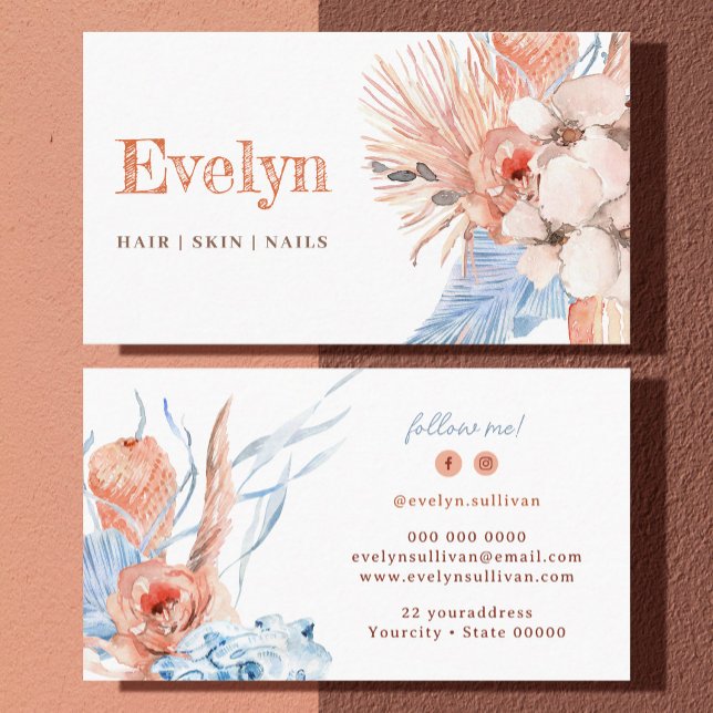 Boho peach and blue business card (Creator Uploaded)