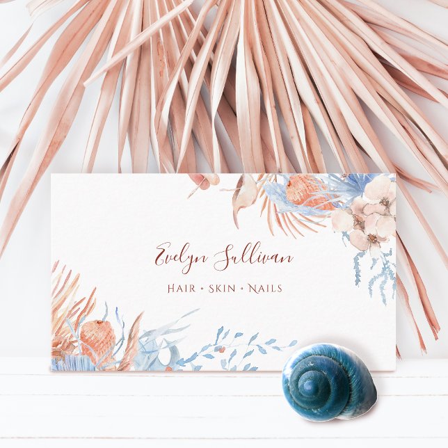 Boho peach and blue business card (Creator Uploaded)