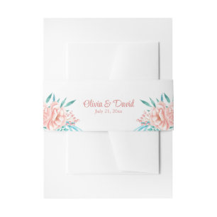 Boho Peach and Tosca Floral Wedding Invitation Belly Band