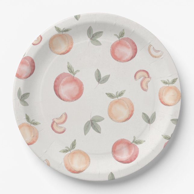 boho peach birthday or baby shower paper plate (Front)