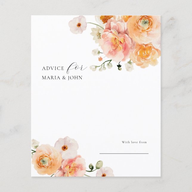 Boho Peach & Blush Floral Wedding Advice Card (Front)
