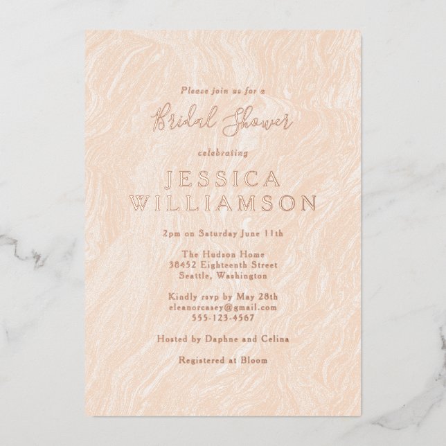Boho Peach Blush Marble Bridal Shower Rose Gold  (Front)