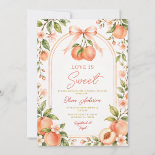 Boho Peach Bow Love is Sweet Bridal Shower Floral Invitation