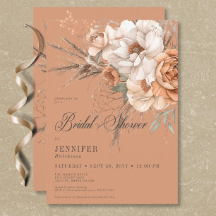 Boho Peach & Cream Floral Rust Bridal Shower Invitation