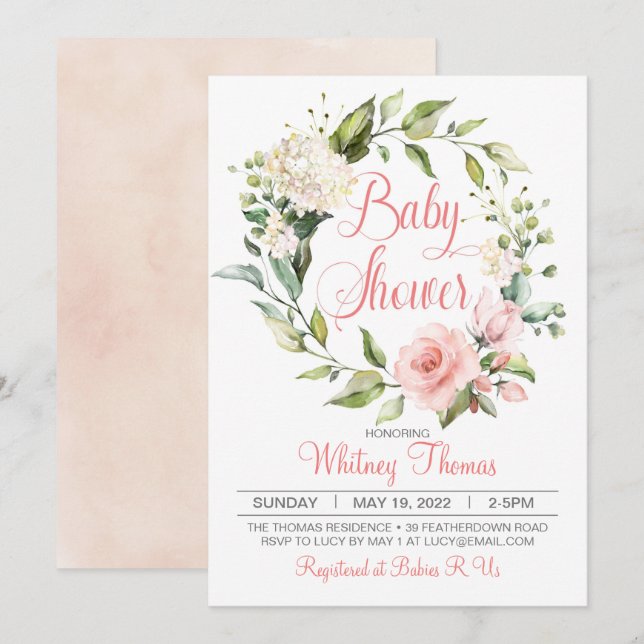 Boho Peach Floral Baby Shower Invitation (Front/Back)
