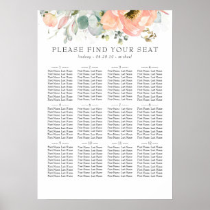 Boho Peach Floral Wedding Seating Chart