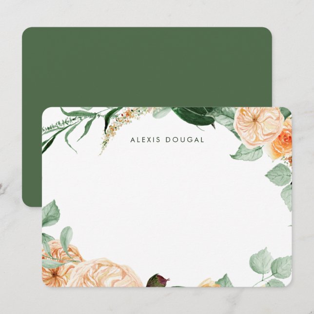Boho Peach Greenery Women Personalised Stationery Card (Front/Back)