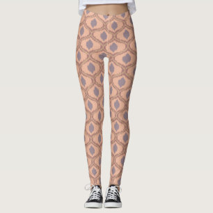Boho Peach Mauve Ikat Pattern Leggings