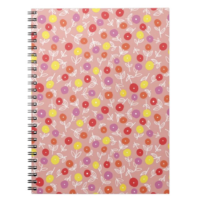 Boho Peach Pastel Floral Pattern Notebook (Front)