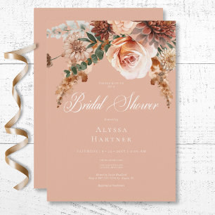 Boho Peach & Rust Floral Peach Blush Bridal Shower Invitation